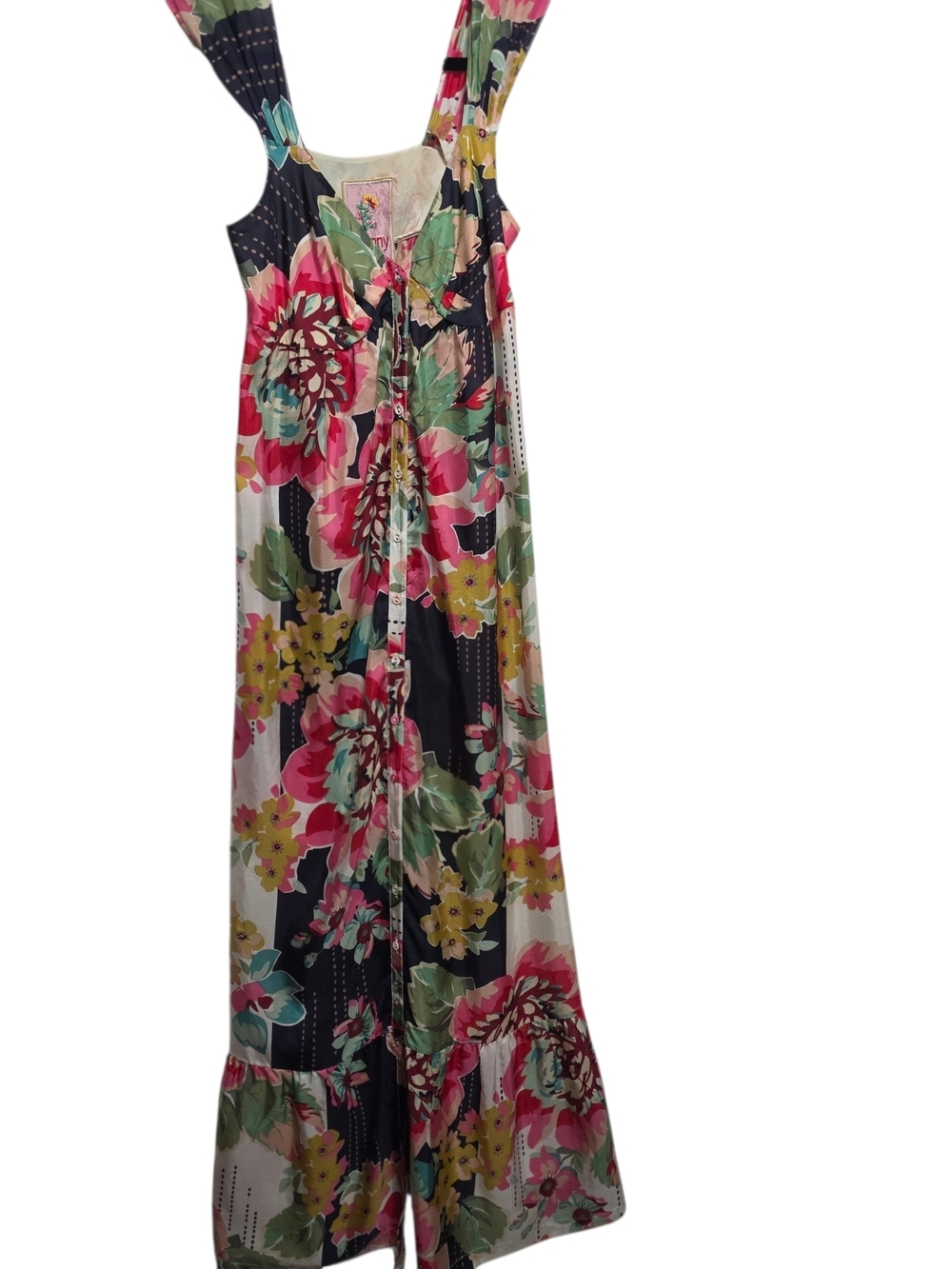 Johnny Was Silk Floral Maxi Dress XS Boho Cottagecore Sleeveless Button Front - Picture 2 of 9